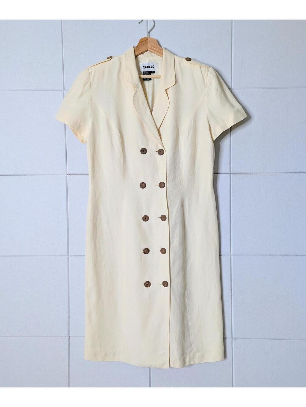 Vintage linen & silk button front midi dress